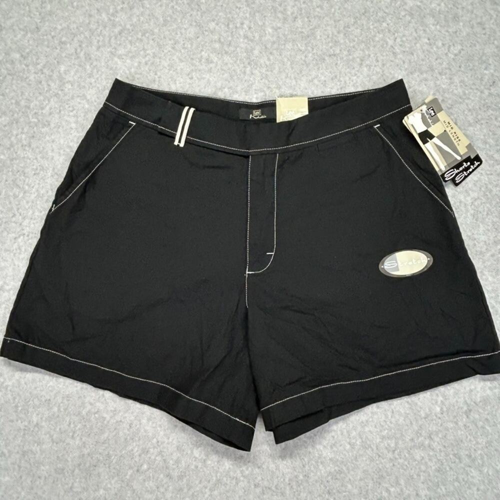 Lee Shorts Womens 14 Black Contrast Trim Stretch Khakis Brand Mid Length NWT $32